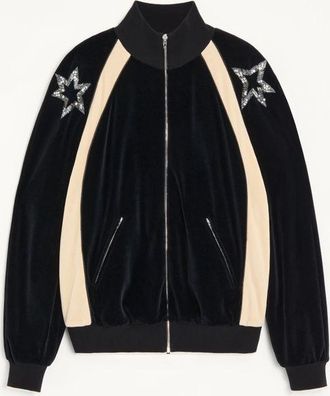 Valentino Felpa Valentino con zip e ricamo Panther e stelle in paillettes Uomo NERO/BURRO XXL