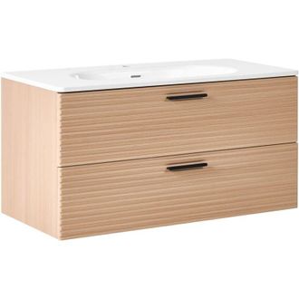 Beliani Mobile bagno con lavabo in MDF 2 cassetti 100 x 50 cm Marrone chiaro Arapa
