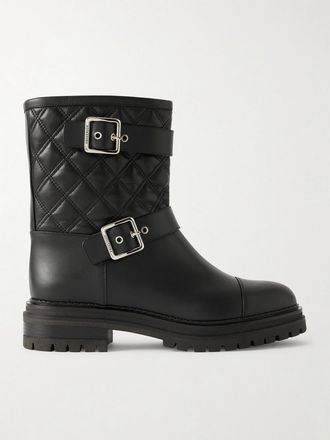 Aquazzura Stivaletti In Pelle Trapuntata Con Fibbie Liam - Nero