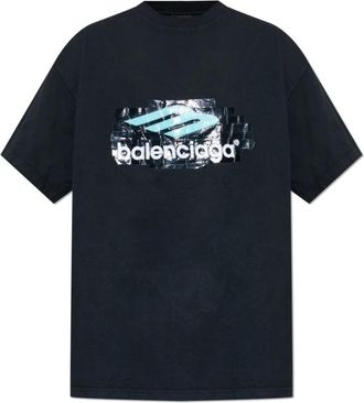 Balenciaga T-shirt met print - Heren - T-shirts - Zwart - L - Katoen - Tops