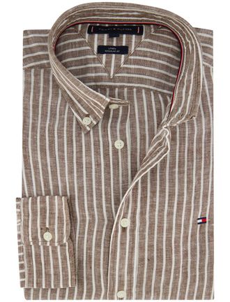 Tommy Hilfiger linnen shirt bruin witte streep Regular Fit