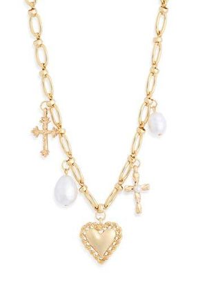 Nordstrom Rack Heart Faux Pearl Charm Necklace in White- Gold at Nordstrom Rack