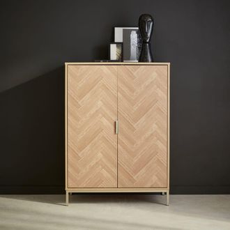 Sweeek Aparador con efecto espiga de 2 puertas, 80cm, natural