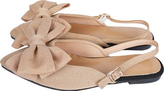 Generic Flat Sandals Womens Bow Sandals,Pointed Toe Slingback Flats Adjustable Ankle Strap Low Heel Dress Shoes (Khaki,9.5)