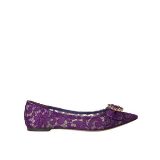 Dolce & Gabbana Ballerinas, female, Purple, Size: 6 US Crystal Buckle Lace Ballerina Flats