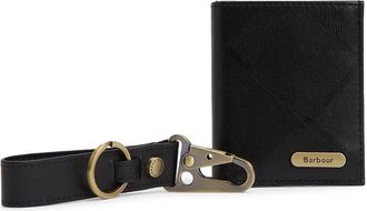 Barbour Brunton Leather Card Case & Key Fob Gift Set in Black Tartan Emboss at Nordstrom
