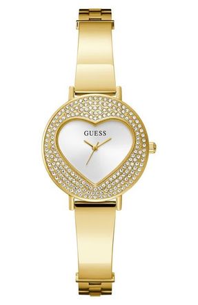 Guess Crystal Heart Dial Bracelet Watch, 30mm in White/gold at Nordstrom