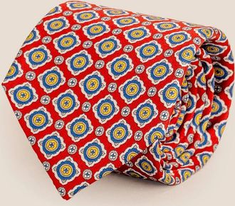 Oswin Hyde Mens Red Geometric Pattern Silk Tie