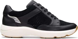 Clarks Zwarte Leren Mesh Dames Sneakers - Dames - Sneakers - Zwart - 40 EU - Leer - Schoenen