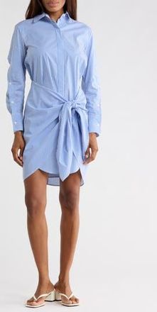 Derek Lam Stripe Long Sleeve Tie Waist Shirtdress in Blue/White at Nordstrom Rack, Size 00