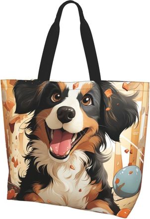 Generic Happy Puppy Shopping Bag Large Capacity Shopper Bag Portable Handbags For Work Ladies Travel
