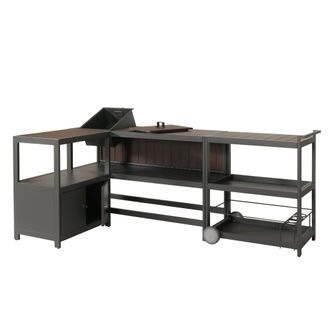 Hhg Cocina Exterior De Aluminio De 3 Piezas Hhg 810, Cocina Exterior De Jard&iacute;n Carrito Para Servir Cubitera, Antracita, Aspecto Madera Oscura
