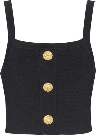 Balmain Gebreide Bralette Top met Knopen - Dames - Tops zonder mouwen - Zwart - M - Polyester - Tops
