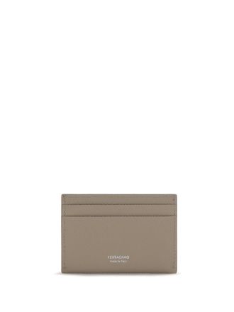 Ferragamo Womens Card Holder Gancini Taupe Grey Calf Leather Wallets & Purses
