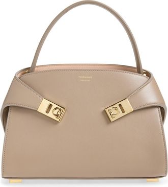 Ferragamo Extra Small Hug Leather Top Handle Bag in Warm Taupe Dusty Pink at Nordstrom