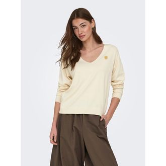 Only Trui met lange mouwen en V-hals en zon op de borst