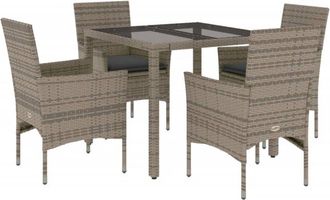 vidaXL Vidaxl - Set Comedor Jard&iacute;n 5 Pzas Y Cojines Rat&aacute;n Sint&eacute;tico Vidrio Gris