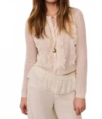 LoveShackFancy Melisse Eyelet Ruffle Cardigan In Aspen White
