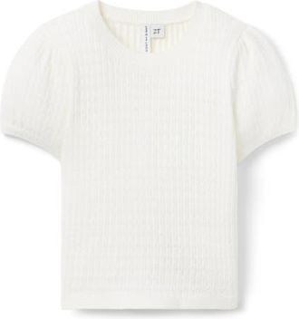 Janie and Jack Pointelle Puff Sleeve Top in Beige at Nordstrom, Size 12-18M