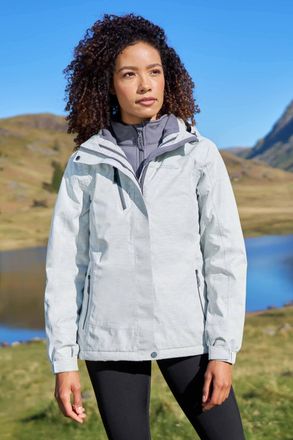 Mountain Warehouse Bracken Womens Melange 3 in 1 Jacket Waterproof Hooded Full Zip Winter Coat White - Size 16 UK