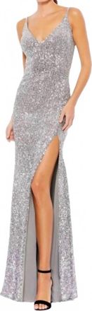 Mac Duggal Sleeveless Sequin Dress In Silver