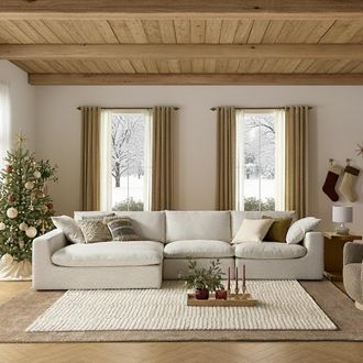 Castlery Beige Left Facing Wide Chaise Sectional Sofa | Dawson by Castlery, Beige, Feather-Filled Cushions