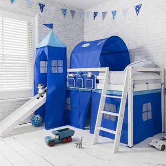 N&ouml;a & Nani Moro Cabin Bed Midsleeper with Slide & Blue NW Package in White | Size: Single