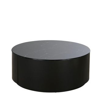 Maisons du monde Mesa de centro redonda de 2 cajones efecto m&aacute;rmol negro D.90