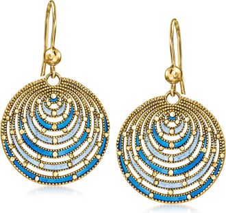 Ross-Simons Italian Blue Enamel Circle Drop Earrings in 18kt Gold Over Sterling
