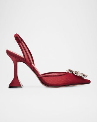 Amina Muaddi 95mm Begum Mesh Crystal Slingback Pumps