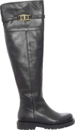 Twinset Hoge Leren Laarzen voor Vrouwen - Dames - Hoge Laarzen - Zwart - 39 EU - Leer - Schoenen