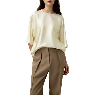 LilySilk Relaxed Silk Crewneck Blouse in Lily White at Nordstrom, Size Medium