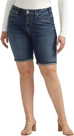 Silver Jeans Co Suki Luxe Stretch Roll Cuff Denim Bermuda Shorts in Indigo at Nordstrom, Size 12W