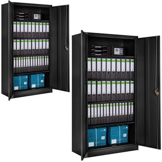 TecTake Filing Cabinet Set - 5 height-adjustable shelves, lockable doors in Black