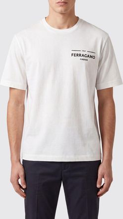 Ferragamo T-shirt girocollo in cotone con logo a contrasto sul davanti