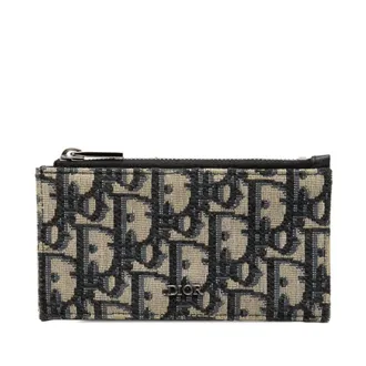 Dior Beige Navy Jacquard Coin Purse/Coin Case (Pre-Owned)