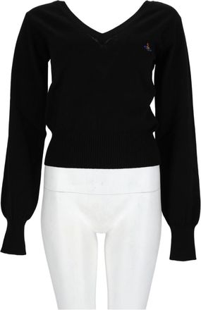 Vivienne Westwood Black Deep V-Neck Ribbed Cotton-Blend Sweater