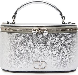 Valentino Garavani Vlogo Metallic Grained Leather Vanity Case bag - Silver - One Size