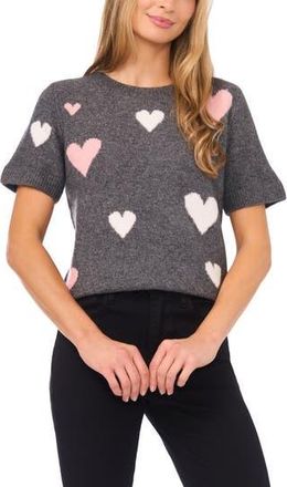 CeCe by Cynthia Steffe Heart Short Sleeve Crewneck Sweater in Heather Grey at Nordstrom Rack, Size Xx-Small