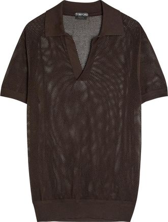 Tom Ford Crochet-knit Sheer Cotton and Silk-blend Polo Shirt - Brown - 52 (IT52 / XL)