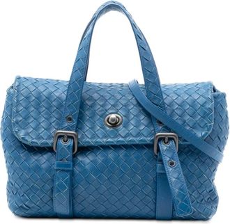 Bottega Veneta Pre-owned Shoulder Bags, female, Blue, Size: ONE SIZE Pre-owned Structured Leather Satchel