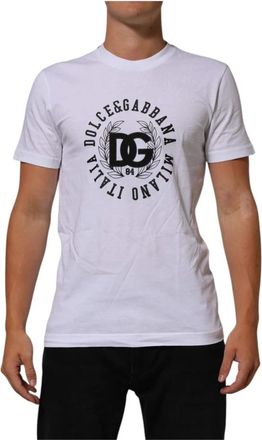 Dolce & Gabbana Cotton Logo Print Crew Neck T-shirt - Heren - T-shirts - Wit - XS - Katoen - Tops