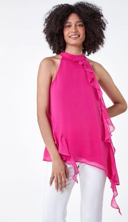 Roman Halterneck Asymmetric Frill Detail Top