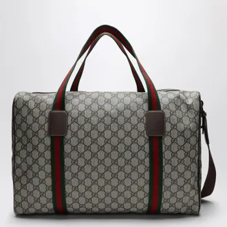Gucci Medium duffle bag with Web detail in beige and ebony GG fabric