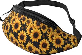 Generic Elegant Sunflower Print Waist Pack Waist Bag Unisex Crossbody For Jogging Travel Women 14X35Cm