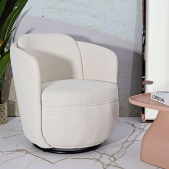 Dmora Poltrona Morond, Base Giratoria, Brazos, Estructura De Madera Noble, 70x72x75h Cm, Blanco Crema