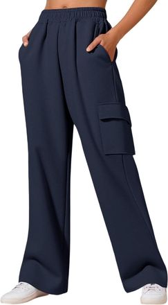 Generic Womens Wide Leg Trousers Multi Pockets High Waisted Sweatpants for Women UK Solid Color Classic-fit Sport Yoga Pants Stretchy Waist Comfort Causal Tro