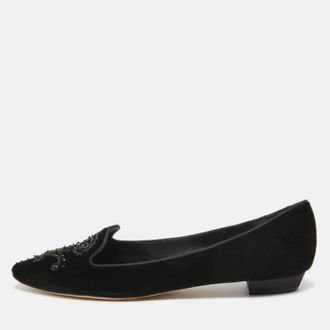 Rene Caovilla Ren&eacute; Caovilla Black Velvet Crystal Embellished Slip On Smoking Slippers