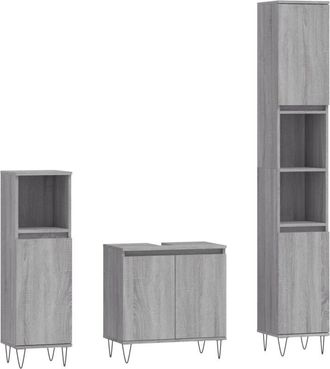 vidaXL Vidaxl - Set De Muebles De Ba&ntilde;o 3 Pzas Madera Contrachapada Gris Sonoma