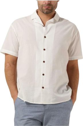Anerkjendt Heren Seersucker Shirt in Off-White - Heren - Korte mouwen Overhemden - Wit - M - Katoen - Overhemden
